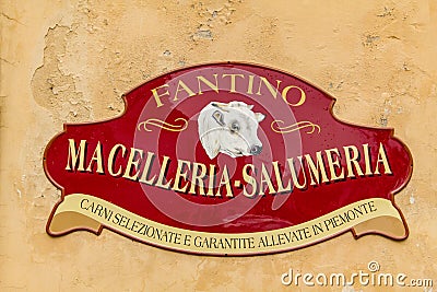 Old Italian style sign with the words `Butcher`s shop delicatessen` Editorial Stock Photo