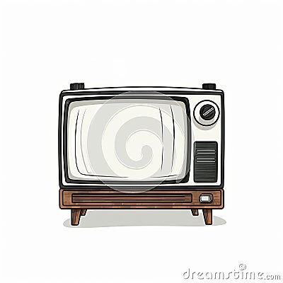 Vintage Minimalist Tv Illustration On White Background Cartoon Illustration