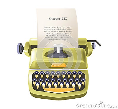 Old style typing machine, vintage printing device Vector Illustration