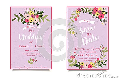 Old style wedding invitation. Nice greeting card with bright print Vector Illustration