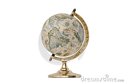 Old Style World Globe - Isolated on White Stock Photo