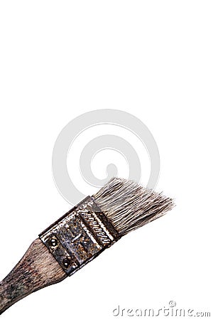 Old stylish worn out wooden vintage rusty paintbrush on white background - high dynamic range Stock Photo