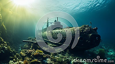 Sunken Submarine: Atmospheric And Moody Landscape Art By Wadim Kashin Stock Photo