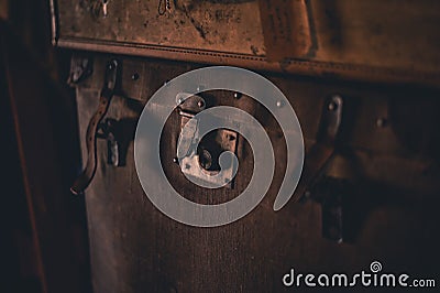 Old suitcase in attic vintage Stock Photo