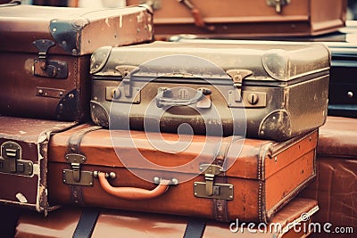 Old suitcases background. Generate Ai Stock Photo