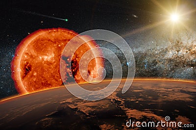 Old Sun and Borning Star Stock Photo