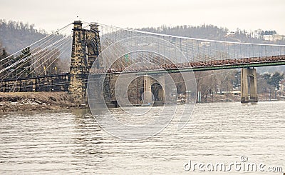 Old suspension bridge in Wheeling Stock Photo
