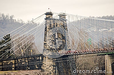 Old suspension bridge in Wheeling Stock Photo