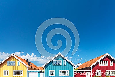 Old swedish houses in front of a blue sky Stock Photo