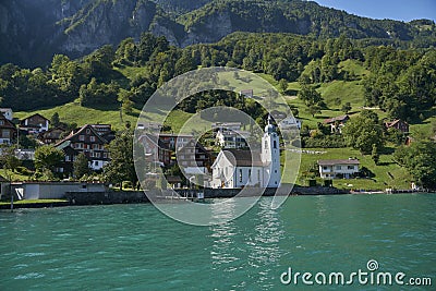 Old swiss villag at the Urnersee, Vierwaldstaettersee, Switzerland Editorial Stock Photo