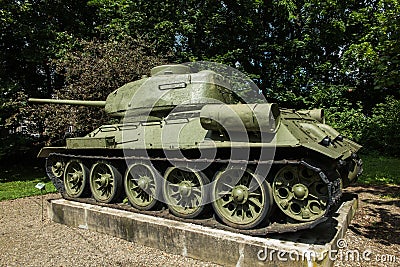 Old tank T-54 in front of the museum in Dukla Editorial Stock Photo