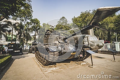 Old tank of United state army display at Vietnamese War Remnants Museum, museum keep history evidence of war time for Saigon Editorial Stock Photo