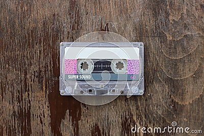 Old tape cassette, old or aged wood background. Ã„Â°solated casette Stock Photo