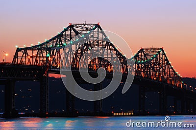 The old Tappan Zee Bridge spans the Hudson River Stock Photo