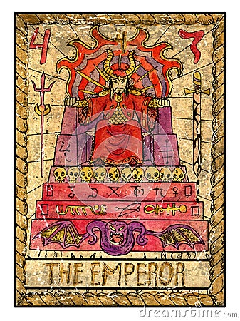 Old tarot cards. Full deck. The Emperor Cartoon Illustration