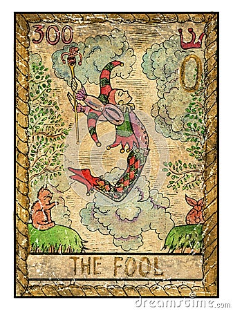 Old tarot cards. Full deck. The Fool Cartoon Illustration