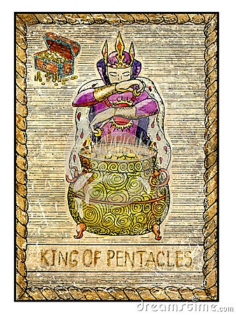 Old tarot cards. Full deck. King of pentacles Cartoon Illustration