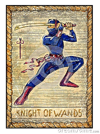 Old tarot cards. Full deck. knight of Wands Cartoon Illustration