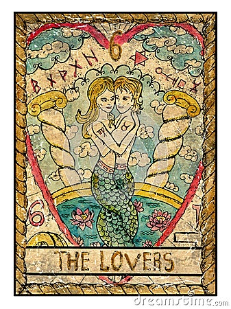 Old tarot cards. Full deck. The Lovers Cartoon Illustration