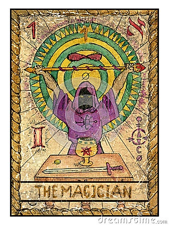 Old tarot cards. Full deck. The Magician Cartoon Illustration