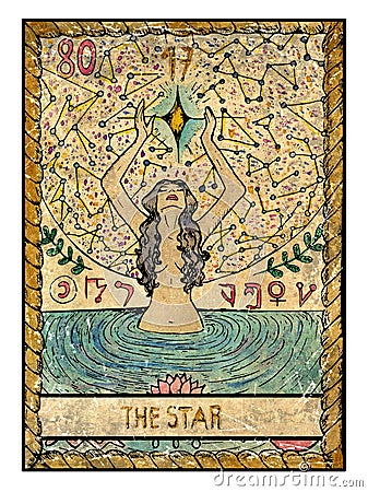 Old tarot cards. Full deck. The Star Cartoon Illustration