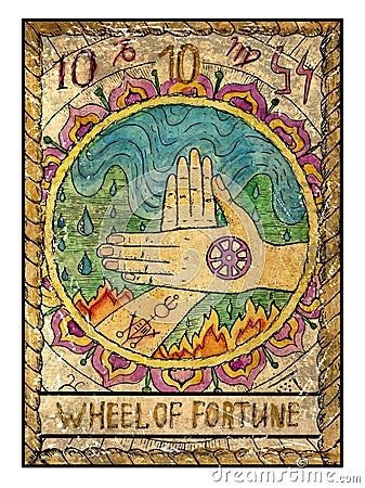 Old tarot cards. Full deck. Wheel of Fortune Cartoon Illustration