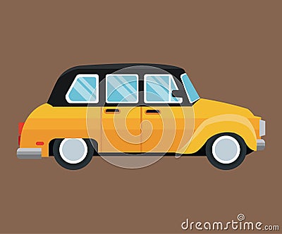 Old taxi car side view brown background Vector Illustration