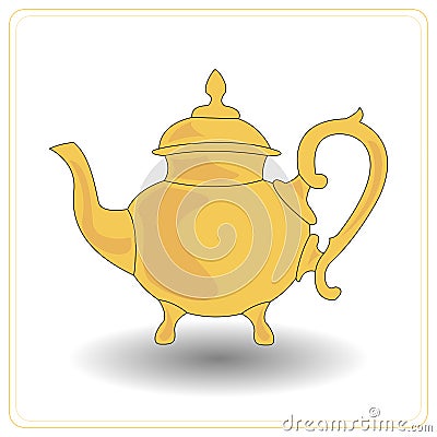 Old teapot yellow color on a white background. Vector Illustration