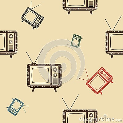 Old Classic Television Vector Illustration Seamless Pattern Vector Illustration