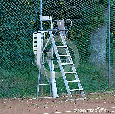 Old tennis umpire chair Stock Photo