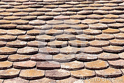 Old terracotta roof tiles Stock Photo