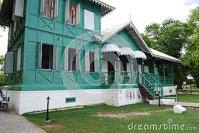 Old 19th Century Royal Green and White Summer palace/house Stock Photo