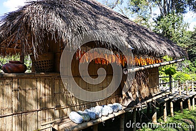 An ordinary Thai countryside style house in the last century at Doi Tung Royal Villa in Chiang rai, Thailand Stock Photo