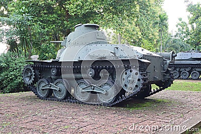 Old Thai solid steel tanks used to take down Thai military patrols. Stock Photo