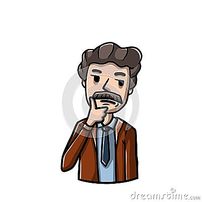 Old thoughtful man holds hand to chin. Dreamy and pensive senior Vector Illustration