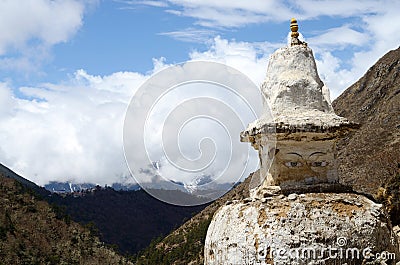 Old Tibetan stupa in Nepal ,Khumbu region,Himalayas Stock Photo