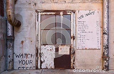 An oldtime lunch counter from the early 1900`s in an industrial area. Stock Photo