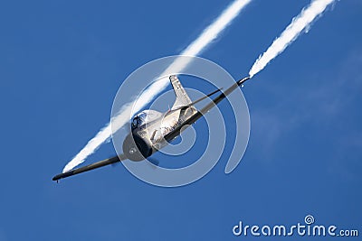 Old timer warbird at air base and airfield. Cold war and World War aviation. Airshow display. Aged military aircraft Editorial Stock Photo