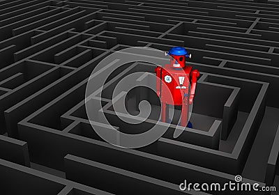 Old Tin Robot In Maze Stock Photo