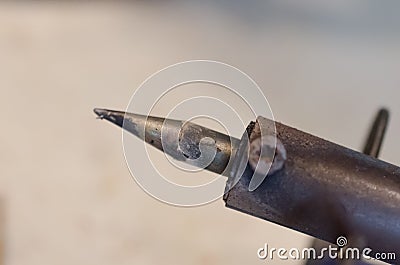 Old tip of a soldering iron, Macro Stock Photo
