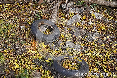 Old tires on a construction site Editorial Stock Photo