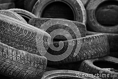 old tires used worn for recycling Stock Photo