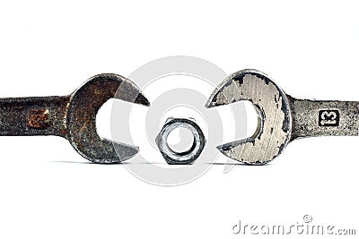 Old tools rusty wrenches and bolts Stock Photo