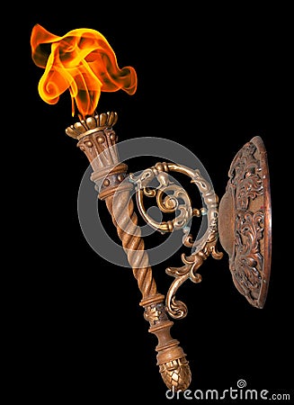 Old torch on black Stock Photo