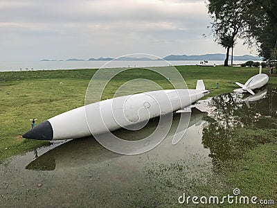 Torpedo as monument near the beach Editorial Stock Photo