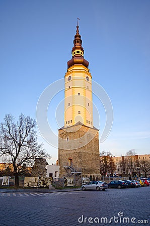 Old tower of destroyed city hall in Strzelin, Poland Editorial Stock Photo