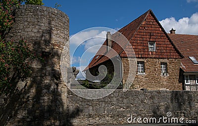 Old tower from the destroyed city palais of the german city Korbach Stock Photo