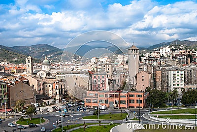 Old towers in Savona, Italy, travel landmark Stock Photo