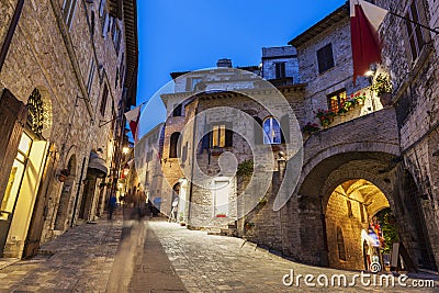 Old town of Assisi at night Stock Photo