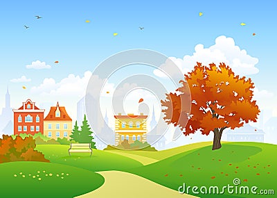 Old town autumn park Vector Illustration